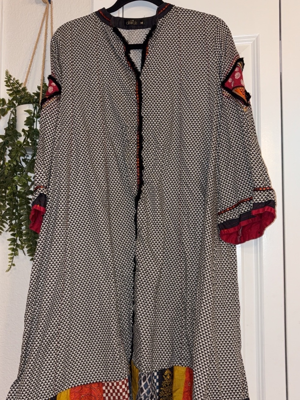 Artisan Mixed-Print Black & White Women Kurta Bottoms with Red Accents